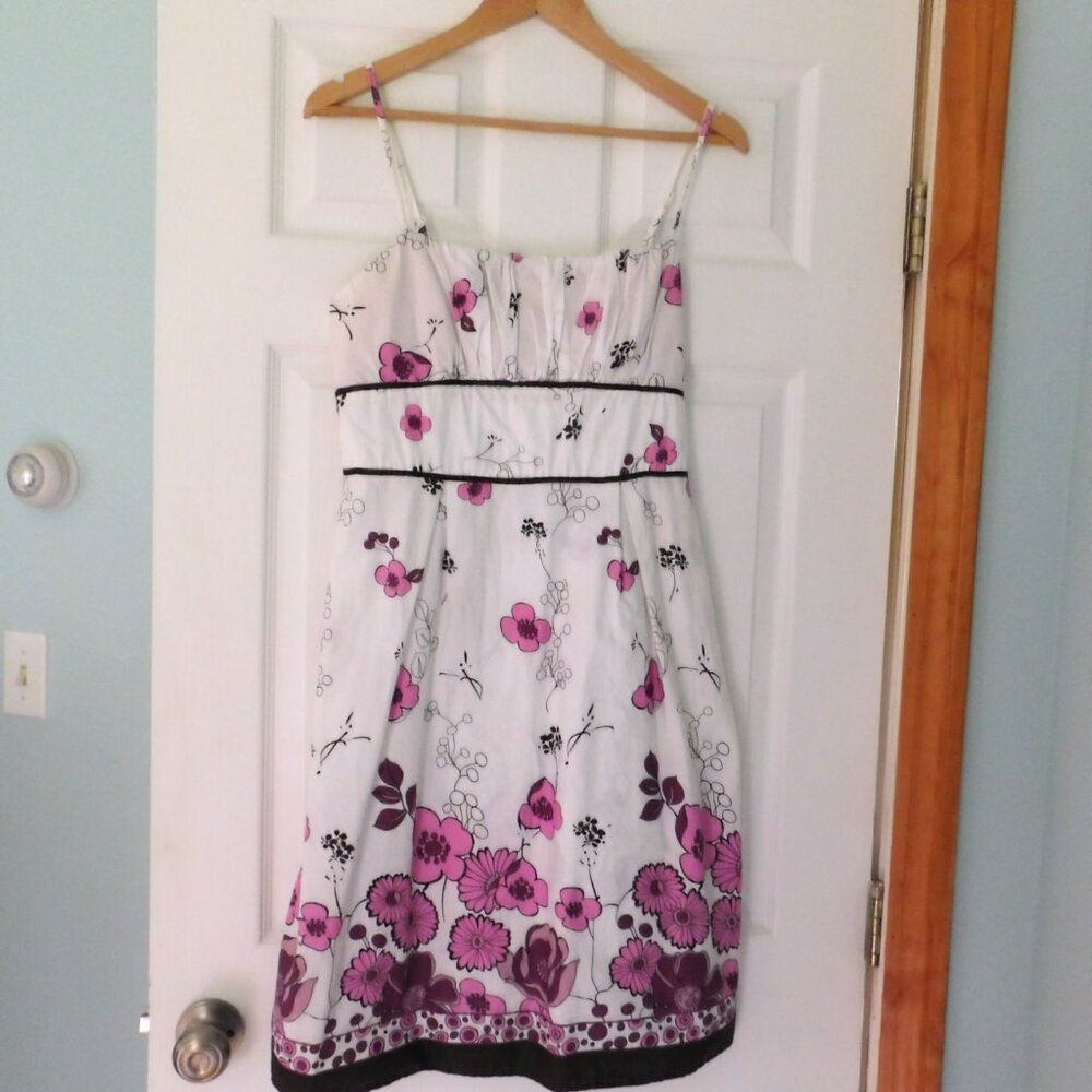 Vintage Womens Y2K‎ dress 8 White Pink Floral Baby Doll Romantic Dainty Fairy